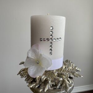 Floral + Cross Candle